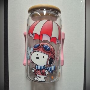 Snoopy Themed 16oz Glass Tumbler - You CHOOSE DESIGN custom Lid Straw